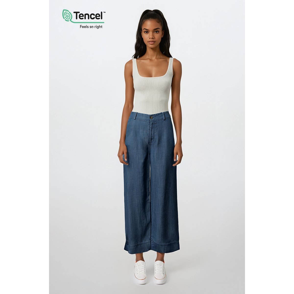 Tencel Wide Leg Cropped Denim Pants - Jaunts Boutique 