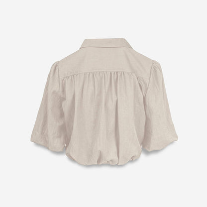 3/4 Sleeve Cropped Button-Up Blouse in Beige Tan - Jaunts Boutique 