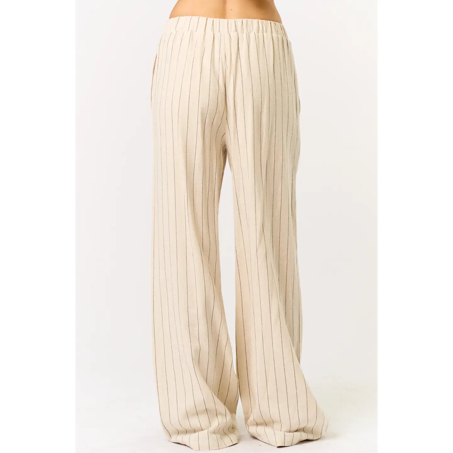 Blue Blush Linen Striped Pants in Light Taupe