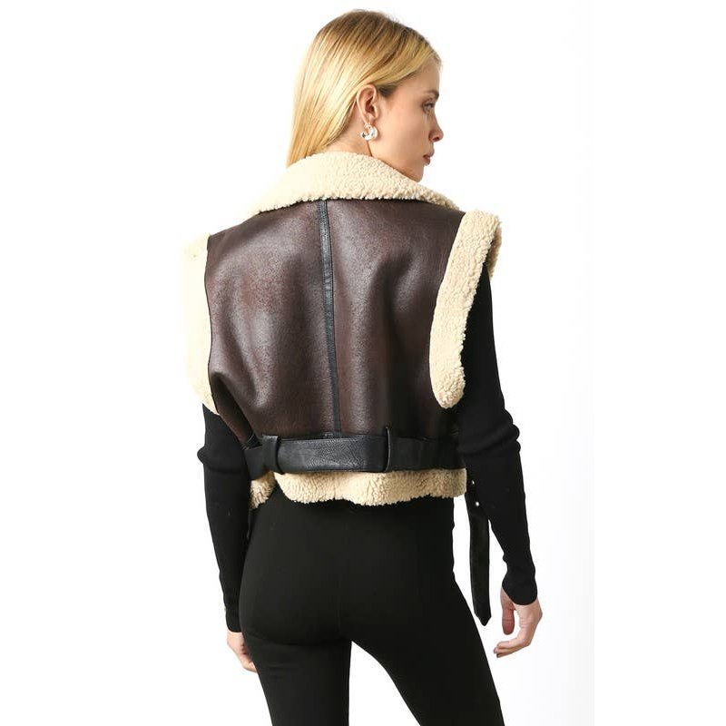 Olivia Shearling Vest in Mocha Brown with Cream Shearling - Jaunts Boutique 