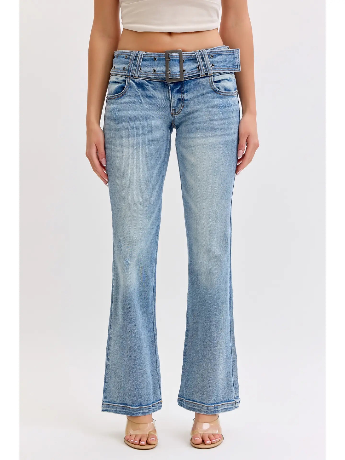 Low Rise Flare Jean with Denim Belt