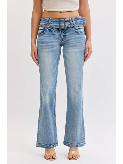 Low Rise Flare Jean with Denim Belt