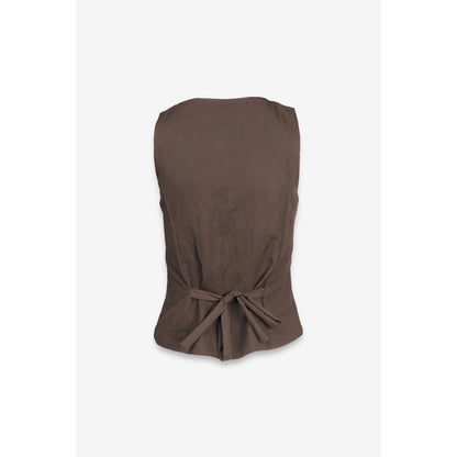 Sleeveless Woven Vest Top with Back Tie in Light Chocolate - Jaunts Boutique 
