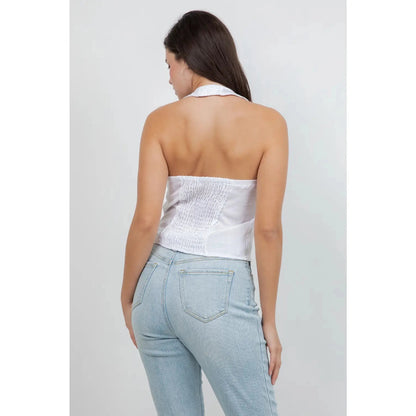 Beachside Linen Halter Top Vest in White