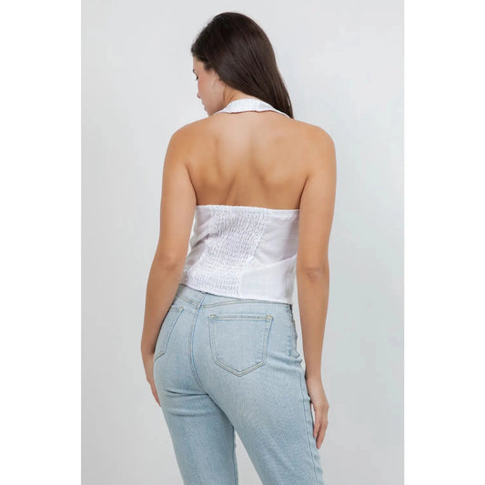 Beachside Linen Halter Top Vest in White