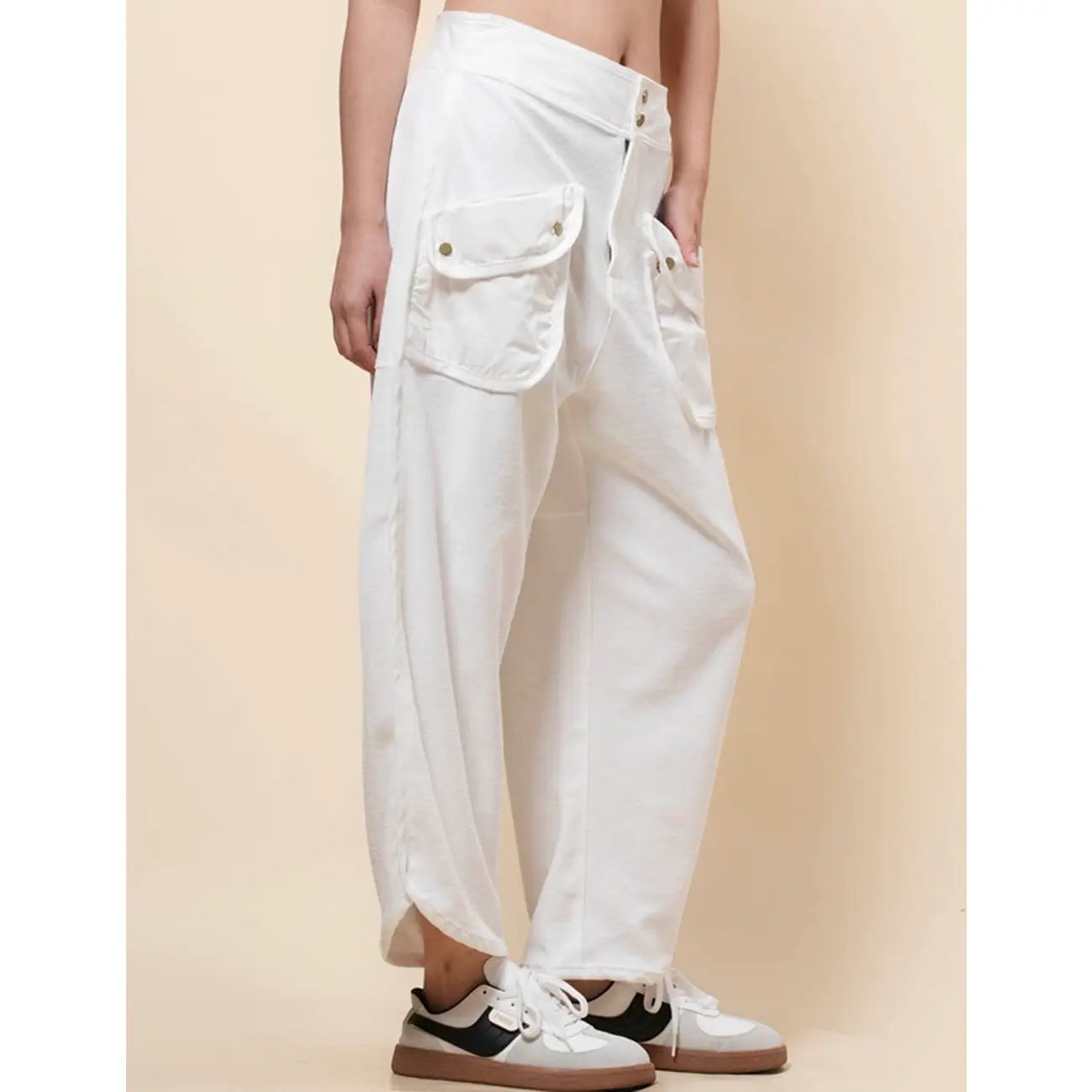 Kama Flap Pocket Wide Leg Pants in White, Oat and Navy