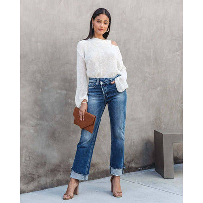 High-Waist Distressed Straight-Leg Denim Pants - Jaunts Boutique 