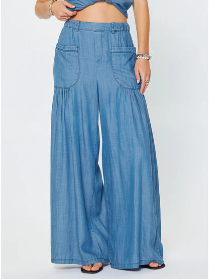 Chambray Wide Leg Palazzo Pants