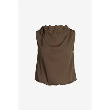 Cinched Mock Neck Sleeveless Top in Brown & Black - Jaunts Boutique 