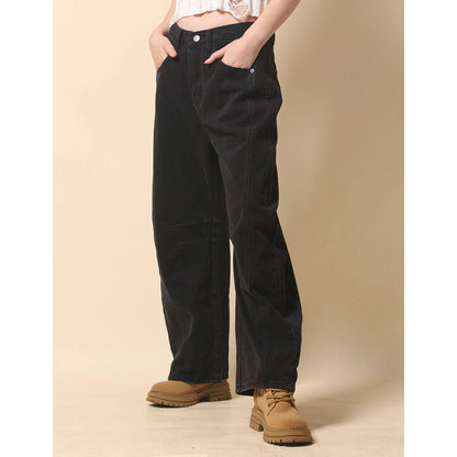 PRE-ORDER Mid Rise Wide Leg Barrel Denim Pants in Black - Jaunts Boutique 