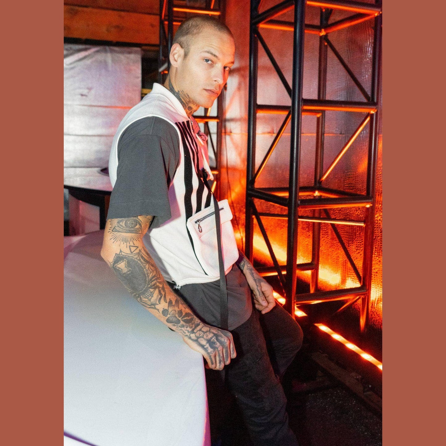 Homme Sweater Utility Vest w/ Bellow Pockets in Off White