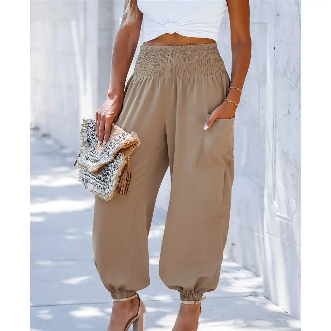 Kama High Waist Loose Style Pant in Khaki