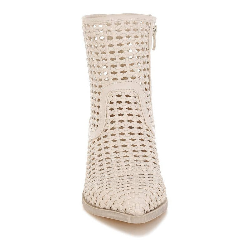 Artisole Woven Pleather Block Heel Booties - Off-White