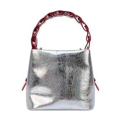 Trendy Mini Metallic Bucket Handbag in Silver - Jaunts Boutique 
