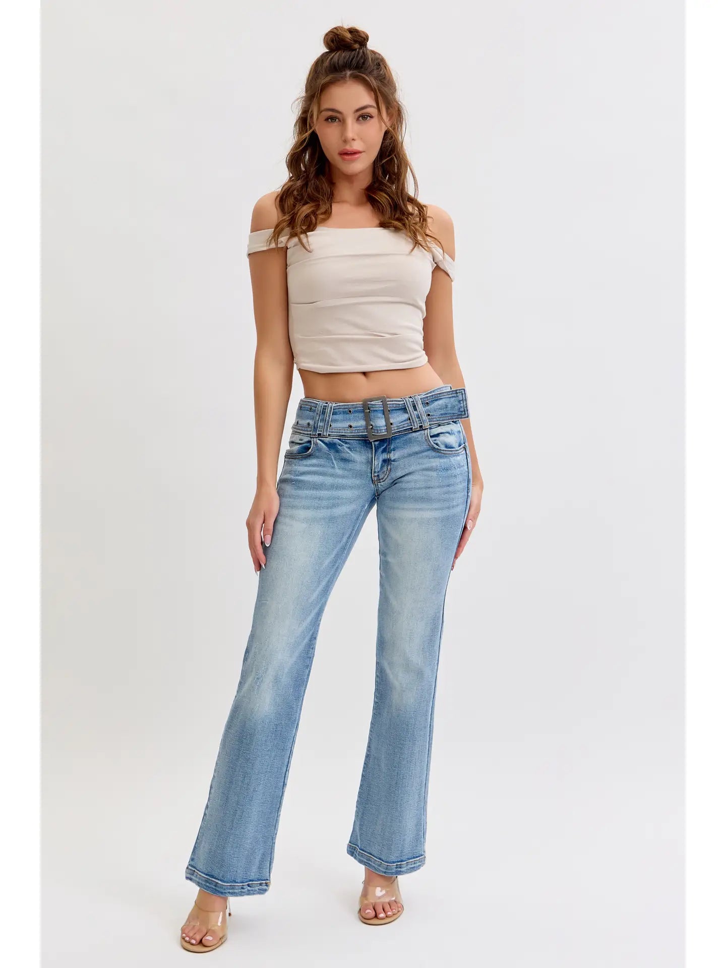 Low Rise Flare Jean with Denim Belt