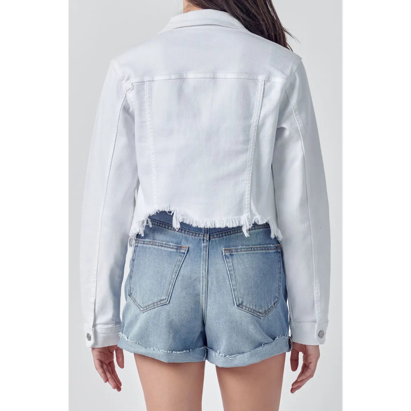 Uneven White Denim Frayed Jacket in White