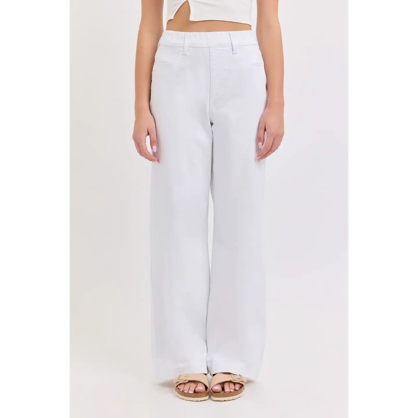 High Rise Pull-On Wide Leg Denim in White