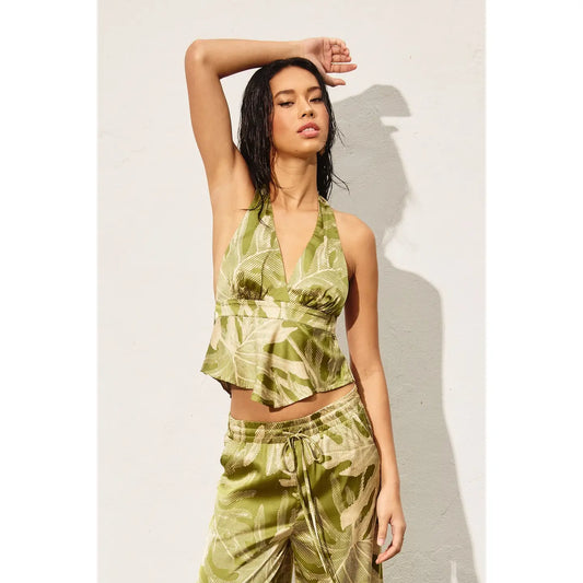 Dress Forum Forevermore Flared Hem Halter Top in Calliste Green