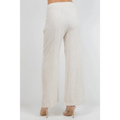 High waisted Pleated Wide Leg Pants in Linen - Khaki