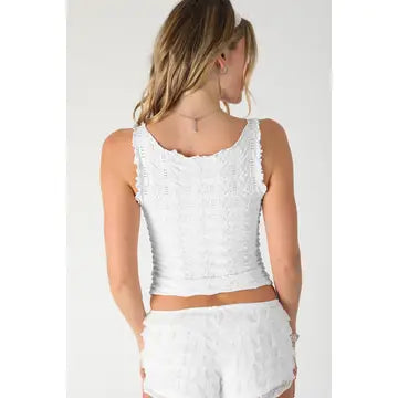 Textured Lace Cami Top in Black & White— Made in USA