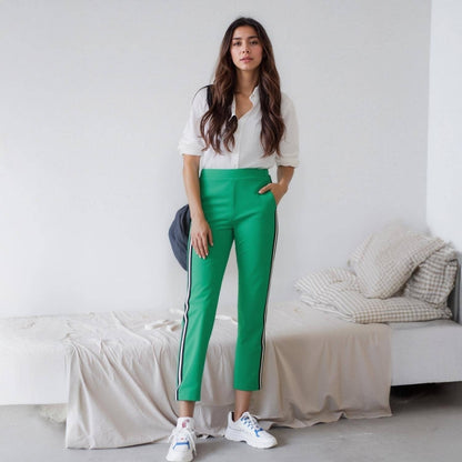 Femme Striped Side Binding Pants In Green