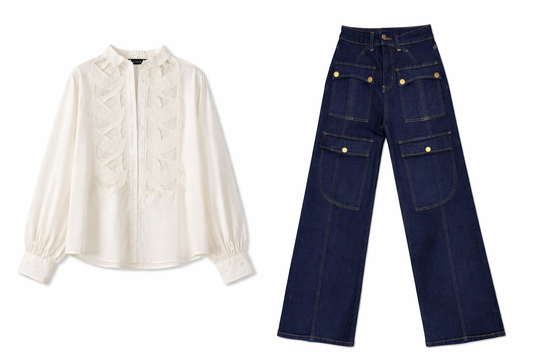 Sheer Appliqué Detail Blouse - Off White