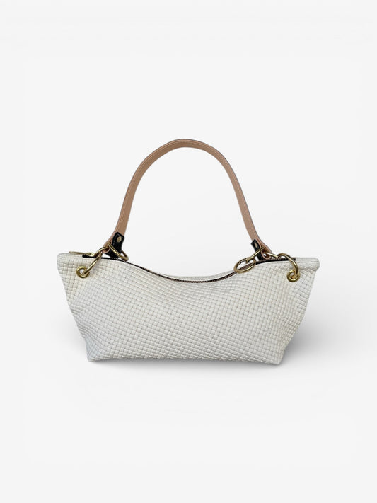 Blair-East West Shoulder Bag, White embossed leather. Website exclusive · Ships direct!
