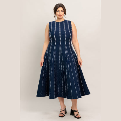 PERFECTLY POISED JACQUARD SLEEVELESS SWEATER MIDI DRESS in Mocha/White - Navy/White - White/Black. Website exclusive · Ships direct!