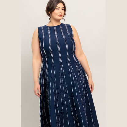 PERFECTLY POISED JACQUARD SLEEVELESS SWEATER MIDI DRESS in Mocha/White - Navy/White - White/Black. Website exclusive · Ships direct!