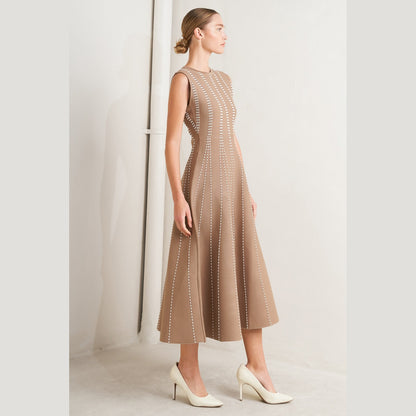 PERFECTLY POISED JACQUARD SLEEVELESS SWEATER MIDI DRESS in Mocha/White - Navy/White - White/Black. Website exclusive · Ships direct!