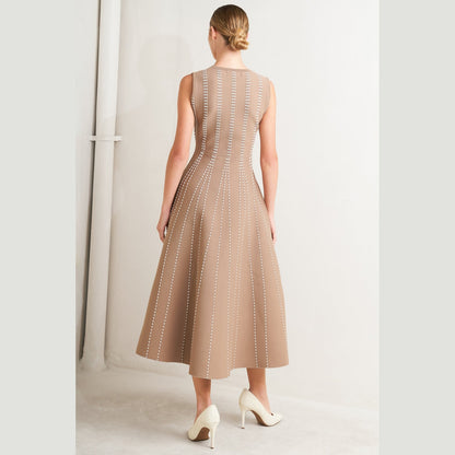 PERFECTLY POISED JACQUARD SLEEVELESS SWEATER MIDI DRESS in Mocha/White - Navy/White - White/Black. Website exclusive · Ships direct!