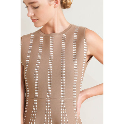 PERFECTLY POISED JACQUARD SLEEVELESS SWEATER MIDI DRESS in Mocha/White - Navy/White - White/Black. Website exclusive · Ships direct!