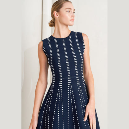 PERFECTLY POISED JACQUARD SLEEVELESS SWEATER MIDI DRESS in Mocha/White - Navy/White - White/Black. Website exclusive · Ships direct!