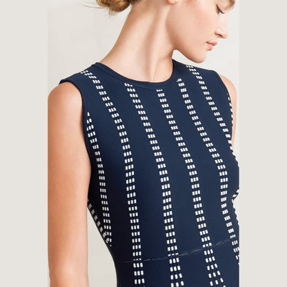 PERFECTLY POISED JACQUARD SLEEVELESS SWEATER MIDI DRESS in Mocha/White - Navy/White - White/Black. Website exclusive · Ships direct!
