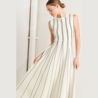 PERFECTLY POISED JACQUARD SLEEVELESS SWEATER MIDI DRESS in Mocha/White - Navy/White - White/Black. Website exclusive · Ships direct!