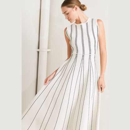 PERFECTLY POISED JACQUARD SLEEVELESS SWEATER MIDI DRESS in Mocha/White - Navy/White - White/Black. Website exclusive · Ships direct!