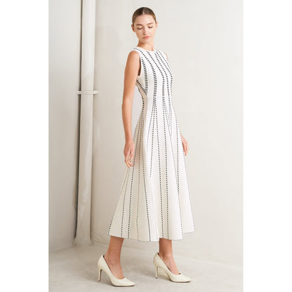 PERFECTLY POISED JACQUARD SLEEVELESS SWEATER MIDI DRESS in Mocha/White - Navy/White - White/Black. Website exclusive · Ships direct!