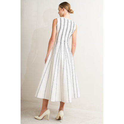 PERFECTLY POISED JACQUARD SLEEVELESS SWEATER MIDI DRESS in Mocha/White - Navy/White - White/Black. Website exclusive · Ships direct!