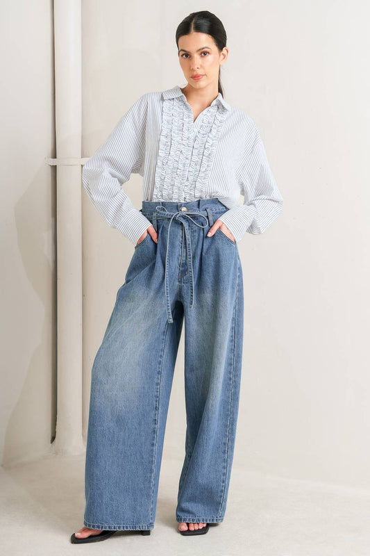 DAYLIGHT EDGE WOVEN RUFFLE DETAIL LONG SLEEVE TOP. Website exclusive · Ships direct!