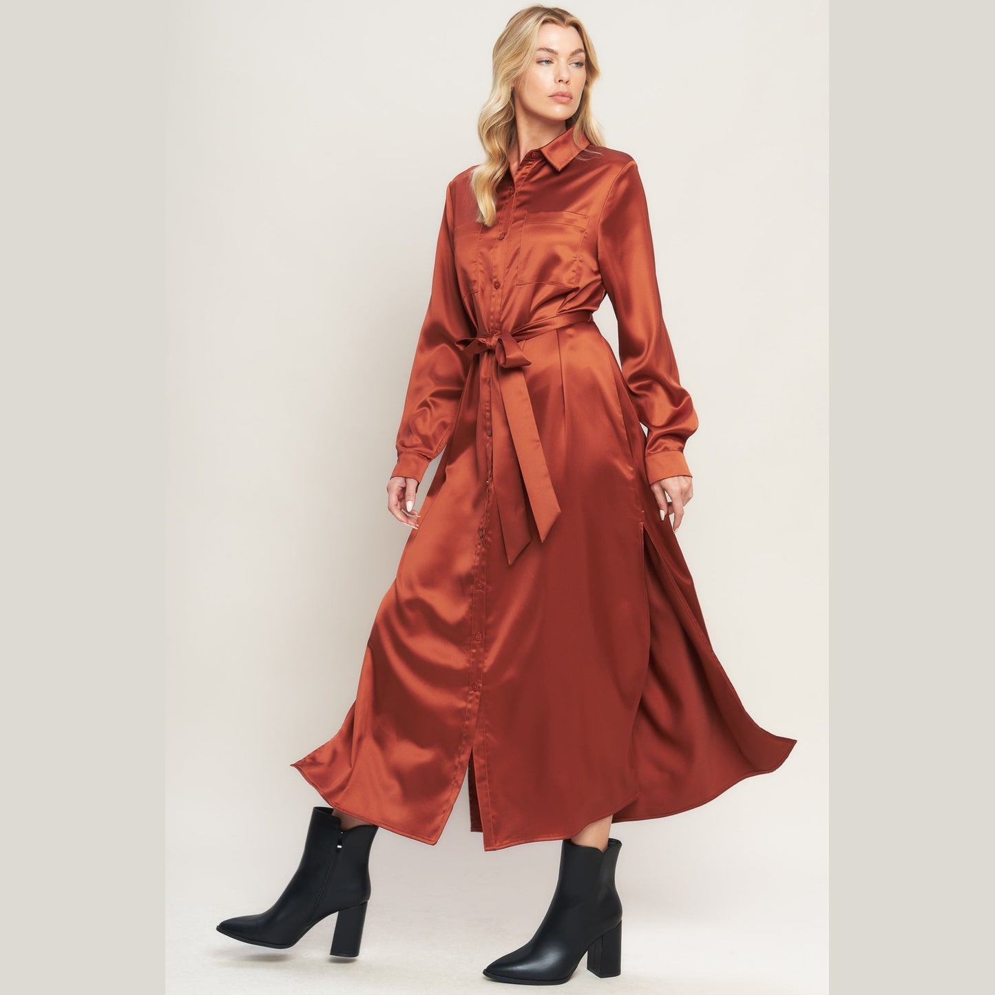IT'S YOUR PLACE WOVEN LONG SLEEVE MIDI DRESS. Website exclusive · Ships direct!