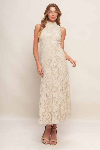 ELEGANT FLORAL STRETCH LACE SLEEVELESS MIDI DRESS - Ivory. Website exclusive · Ships direct!