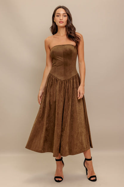 WILD ESPRESSO FAUX SUEDE MIDI DRESS - Website exclusive · Ships direct!