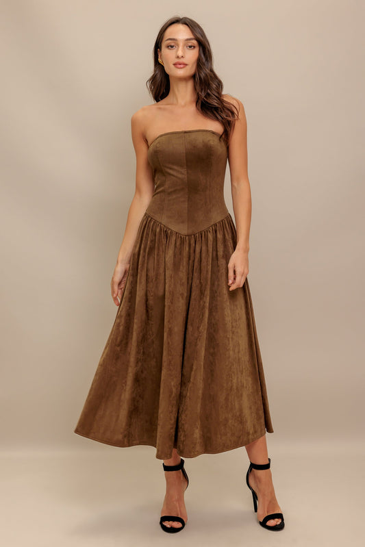 WILD ESPRESSO FAUX SUEDE MIDI DRESS - Website exclusive · Ships direct!
