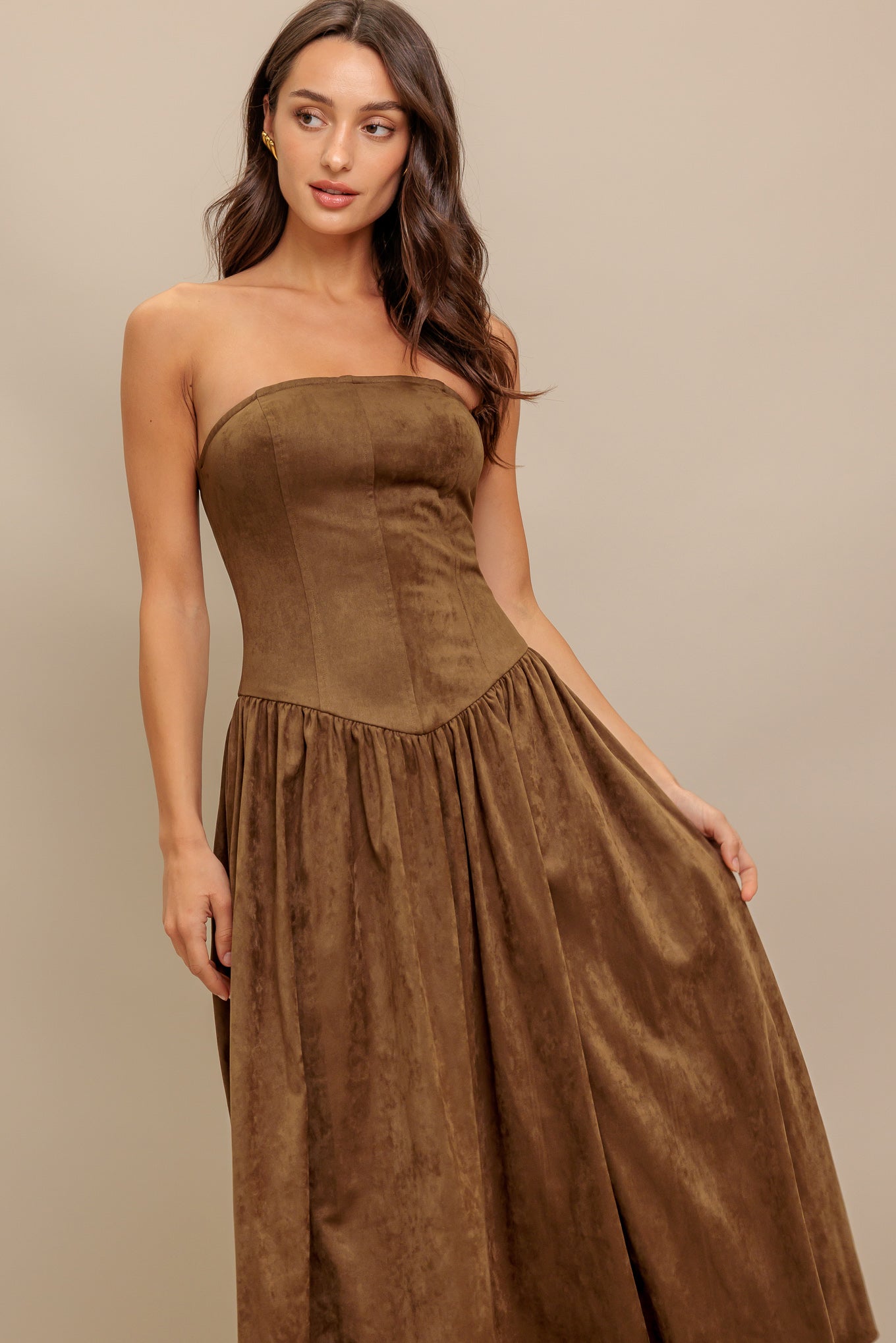 WILD ESPRESSO FAUX SUEDE MIDI DRESS - Website exclusive · Ships direct!