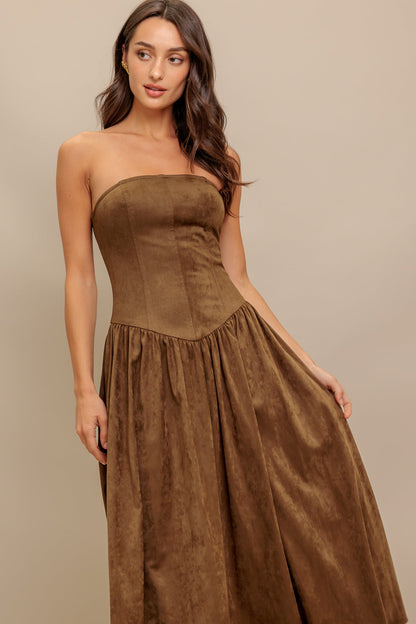 WILD ESPRESSO FAUX SUEDE MIDI DRESS - Website exclusive · Ships direct!