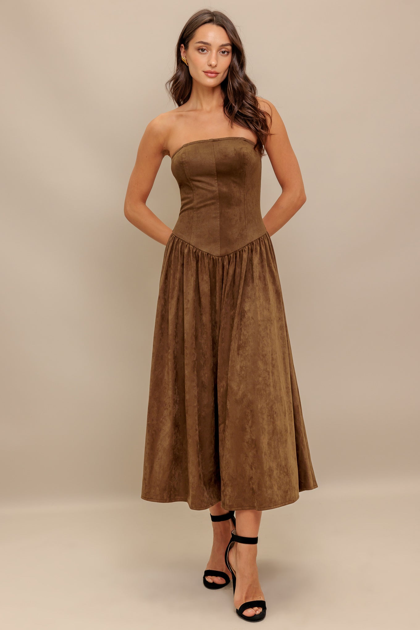WILD ESPRESSO FAUX SUEDE MIDI DRESS - Website exclusive · Ships direct!