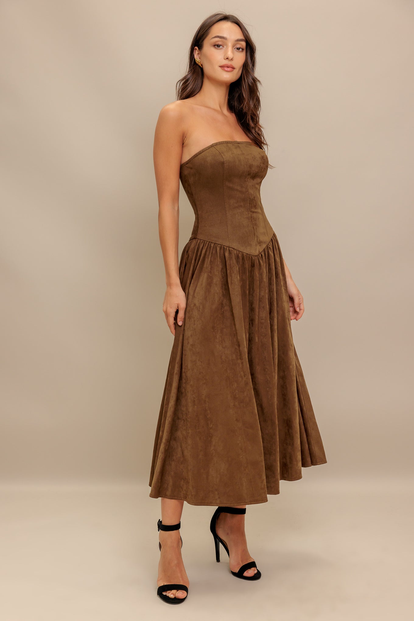 WILD ESPRESSO FAUX SUEDE MIDI DRESS - Website exclusive · Ships direct!