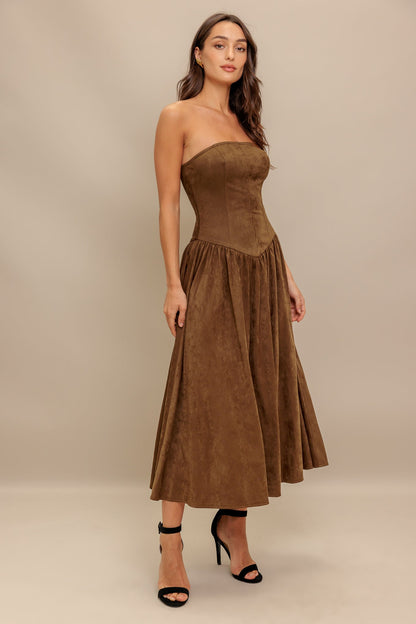 WILD ESPRESSO FAUX SUEDE MIDI DRESS - Website exclusive · Ships direct!