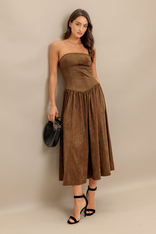 WILD ESPRESSO FAUX SUEDE MIDI DRESS - Website exclusive · Ships direct!