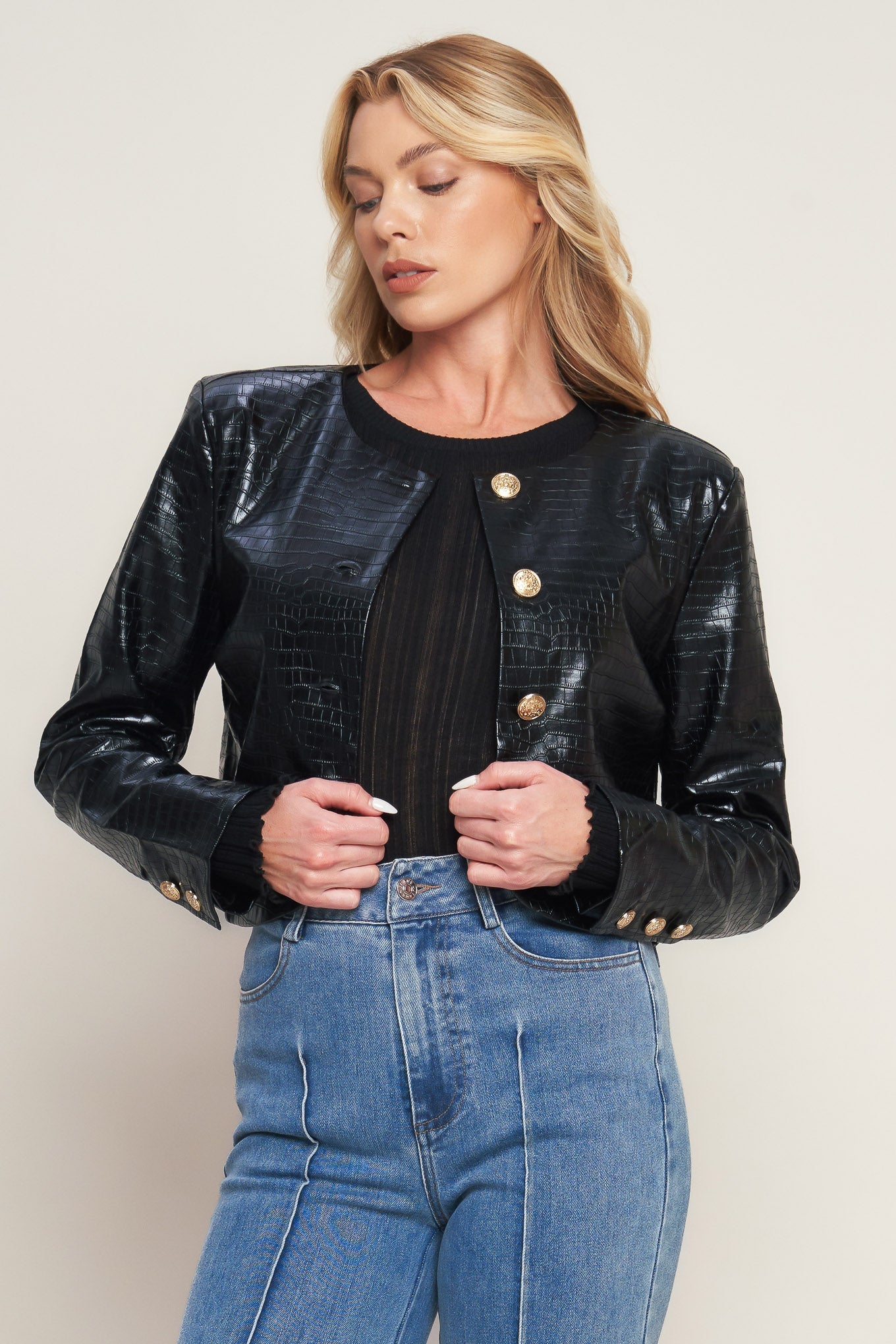 AT THE START FAUX LEATHER BOLERO JACKET. Website exclusive · Ships direct!